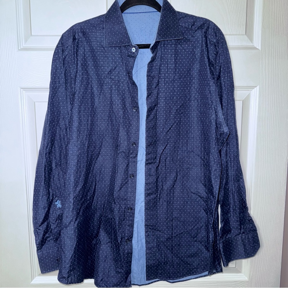 Bugatchi Dark Blue Patterned Shirt Jacket